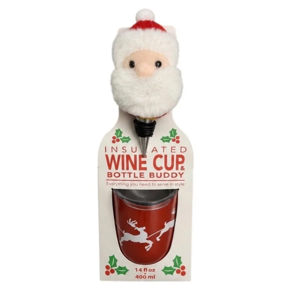 Wild Eye Designs Christmas Insulated Wine Cup & Santa Bottle Stopper Set 14oz